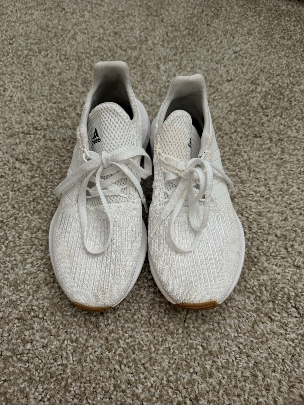 adidas Kids White Knit Lace-Up Sneakers with Gum Toe Accent